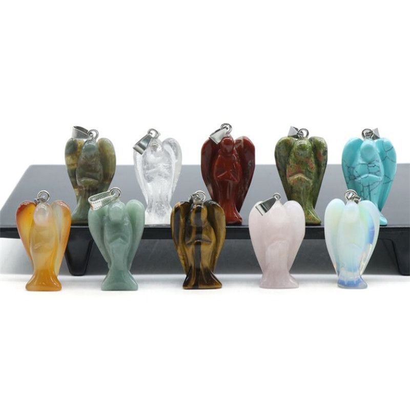 Leather Rope Crystal Agate Jade Necklace Black Leather Rope Carved Guardian Angel Necklace