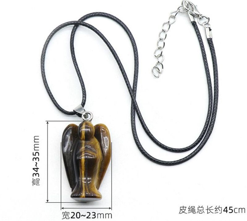 Leather Rope Crystal Agate Jade Necklace Black Leather Rope Carved Guardian Angel Necklace