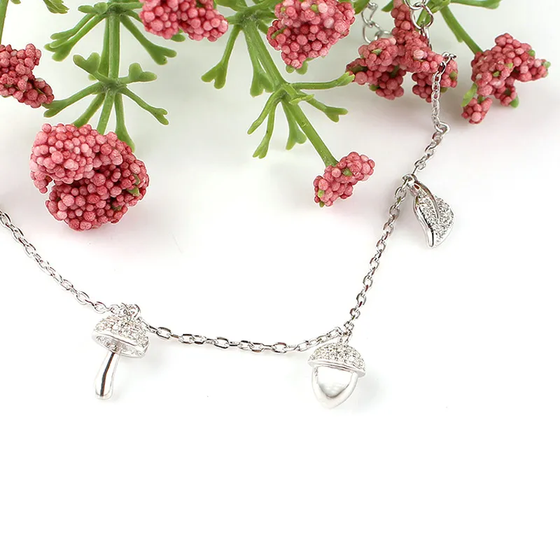 Little Mushroom and Pine Cone Trendy 925 Sterling Silver Bracelet