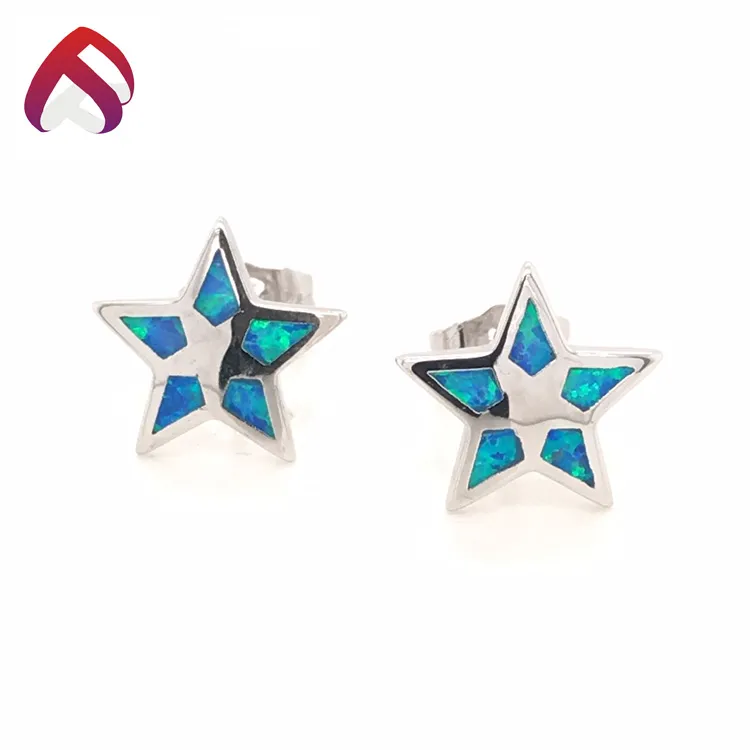 Minimalist Synthetic Opal Star Inlaid Earrings in 925 Silver Jewelry