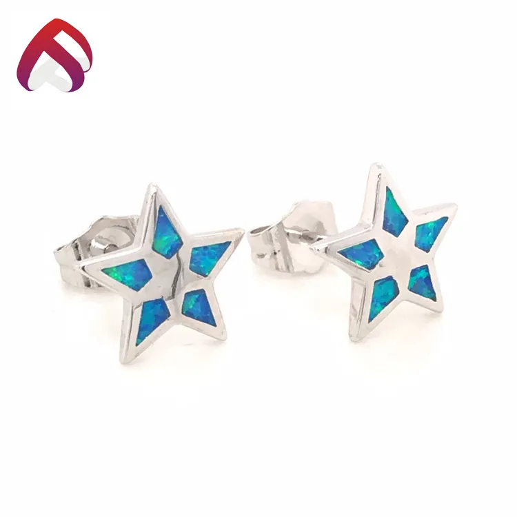 Minimalist Synthetic Opal Star Inlaid Earrings in 925 Silver Jewelry