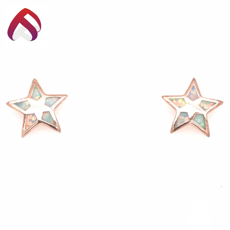 Minimalist Synthetic Opal Star Inlaid Earrings in 925 Silver Jewelry