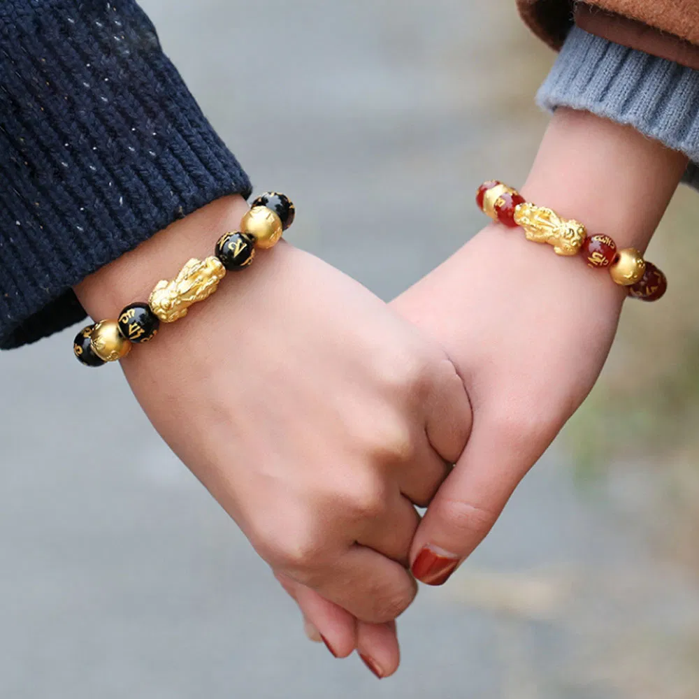 New Arrival Good Luck Wealth Jewelry Black Obsidian Beads Pixiu Bracelet Six Words Feng Shui Prosperity Pixiu Bracelet