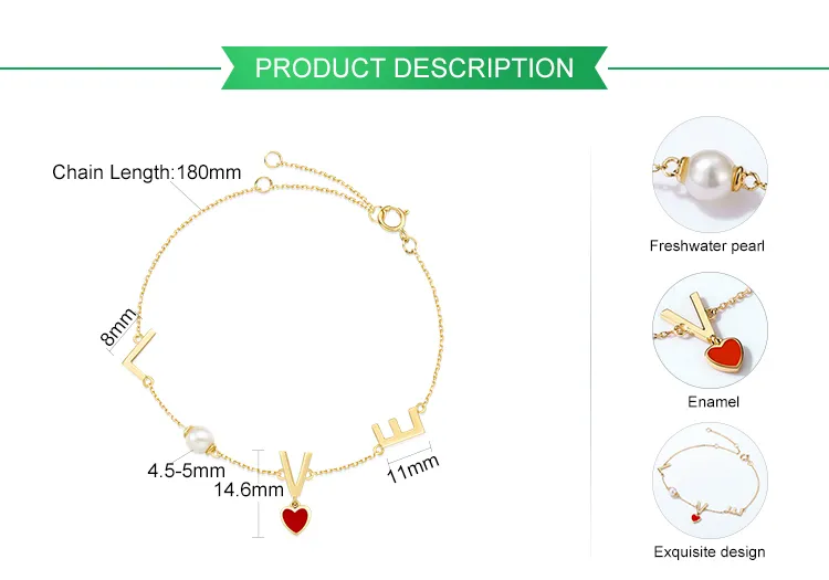 New Design Pearl Jewelry Bracelet 14K Gold Love Bracelet for Girls
