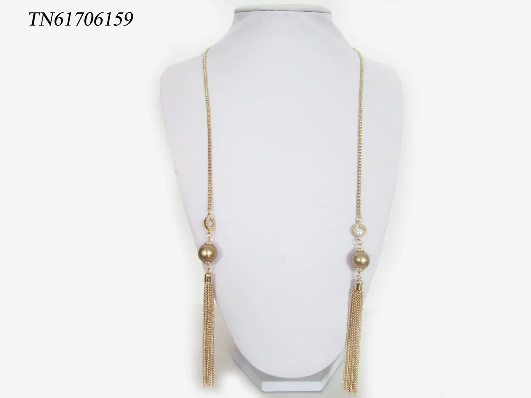 New Trendy Fashion Design Popular Chain Tassel Pearl Gold Plated Open Necklace