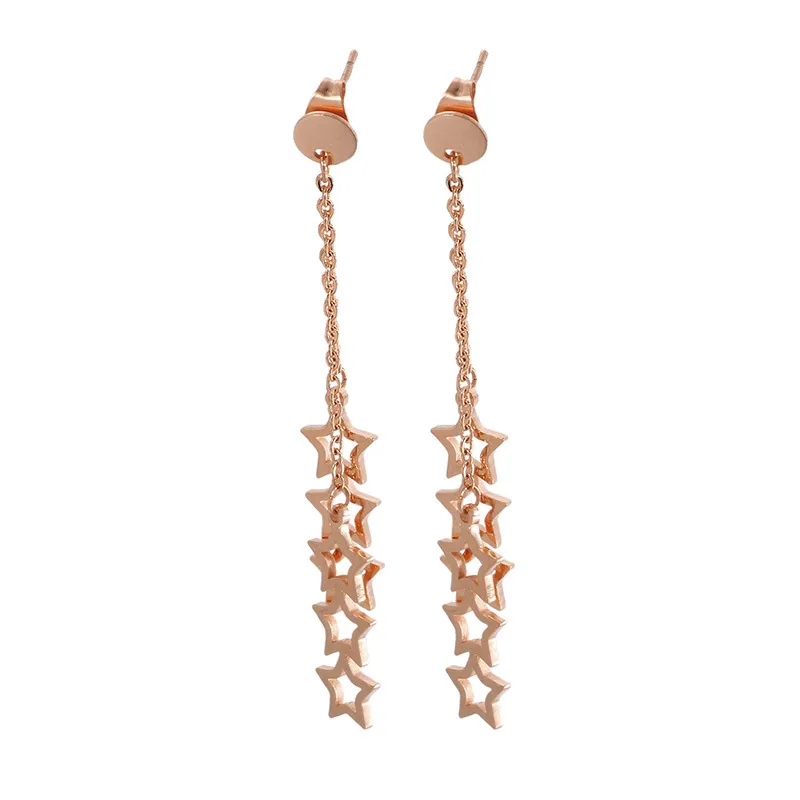 Pentagram Star Tassel Long Stainless Steel Earrings Stud
