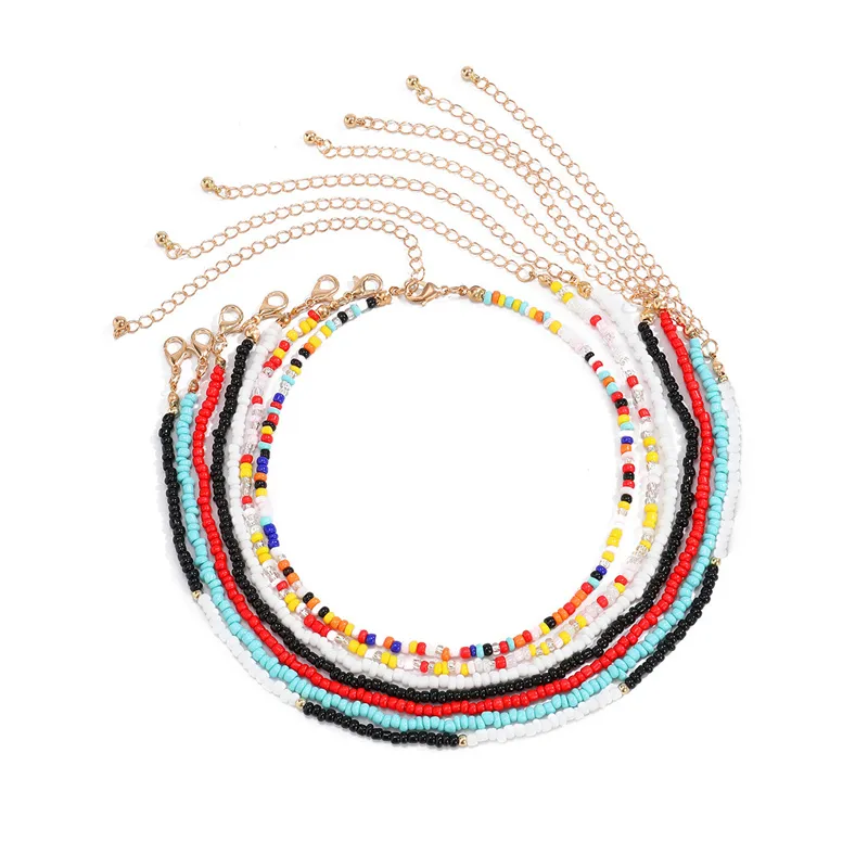 Personalized Colorful Rice Beads Clavicle Necklace New Fashion Women′s Jewelry Set Multi-Layer Bohemian Necklace for Women