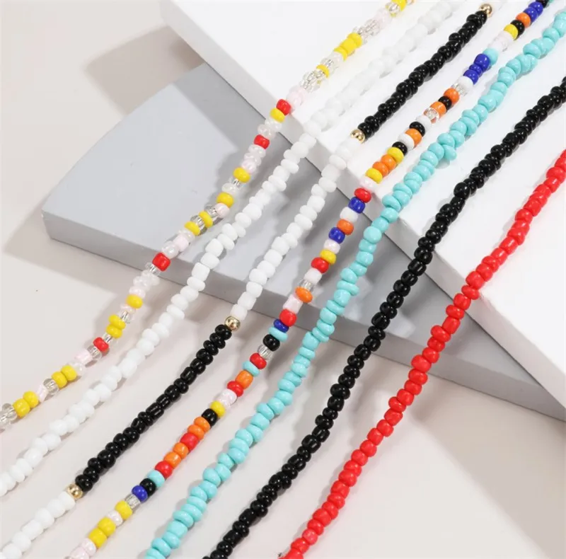 Personalized Colorful Rice Beads Clavicle Necklace New Fashion Women′s Jewelry Set Multi-Layer Bohemian Necklace for Women