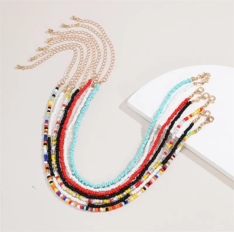 Personalized Colorful Rice Beads Clavicle Necklace New Fashion Women′s Jewelry Set Multi-Layer Bohemian Necklace for Women