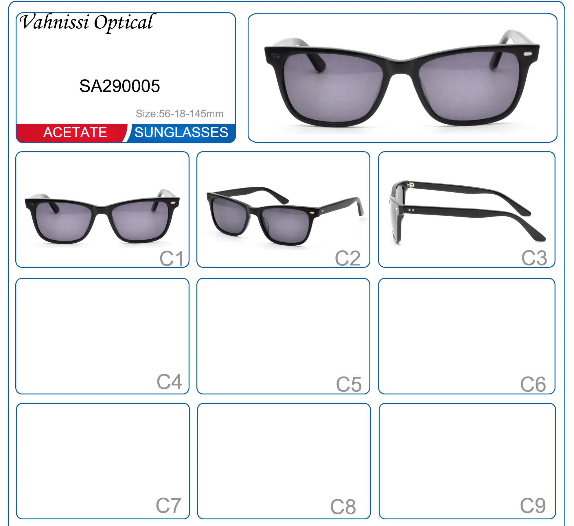 Rectangle Vintage Black Cr39 Acetate Fashion Sunglasses