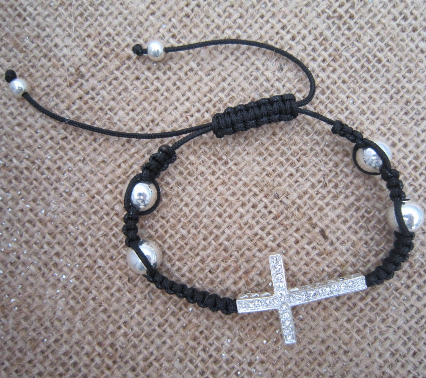 Rhinestone Sideways Cross Bracelet, Shamballa Bracelet, Fashion Jewelry