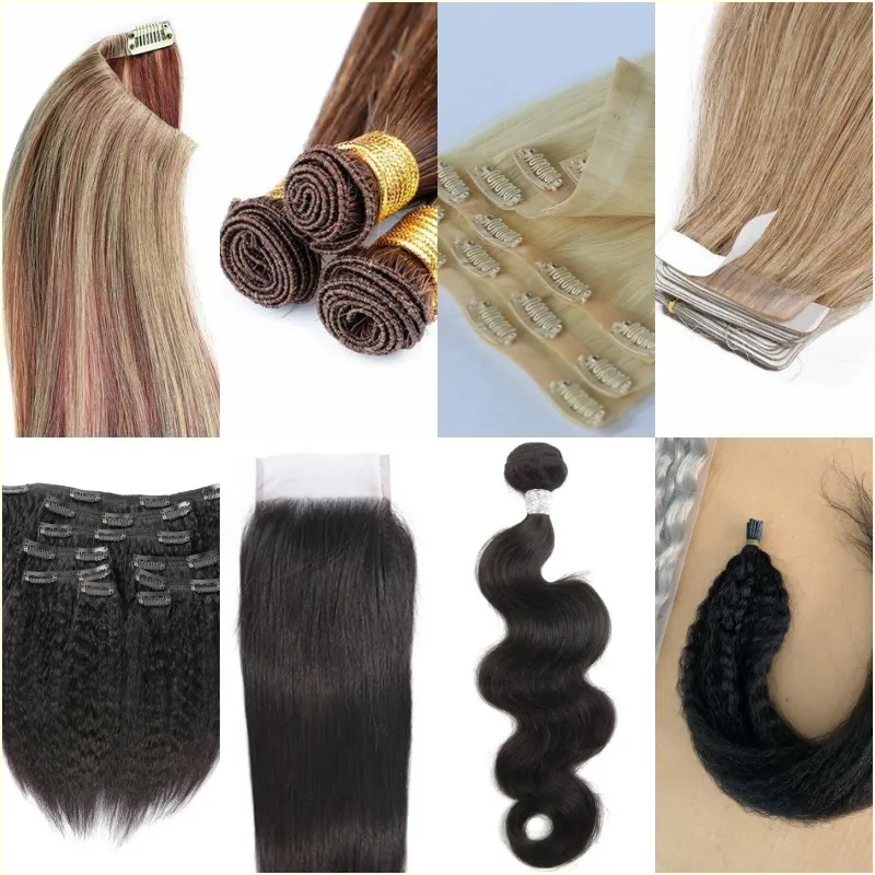 Silky Straight Human Hair Hand Tied Weft Hair Weave Extensions Human Hair Bundles