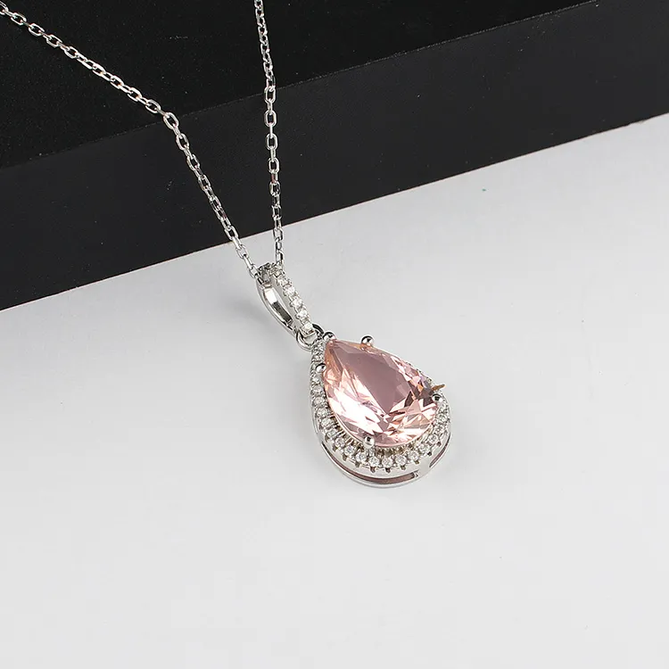 Silver Jewelry S925 Tear Drop Morganite Necklace