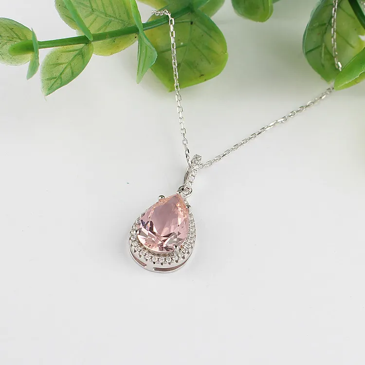 Silver Jewelry S925 Tear Drop Morganite Necklace