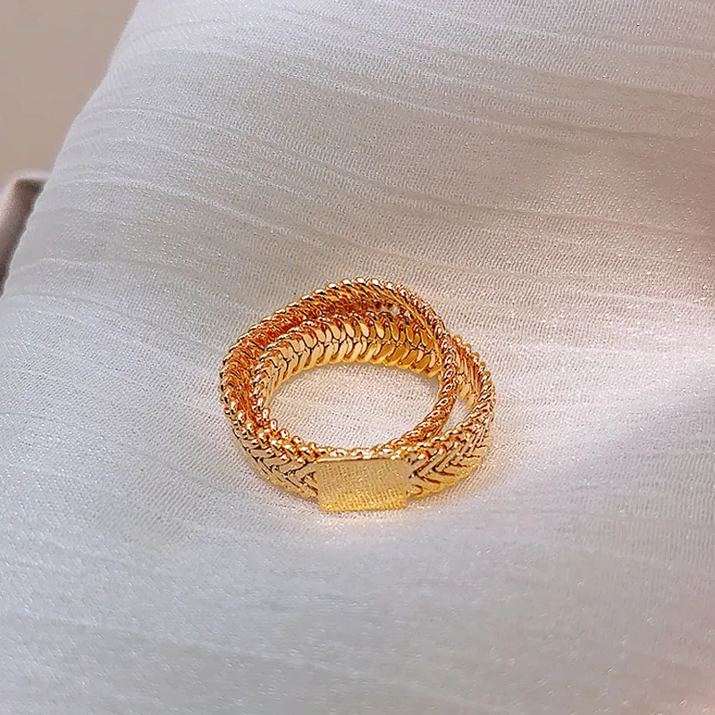 Snake Bone Chain Weave Gold Ring Double Layered Cross Geometric Rings for Women Vintage Minimalist Ring Ins Fashion