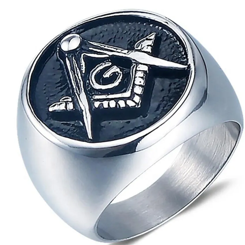 Stainless Steel Ring for Men Silver Masonic Wedding Punk Party