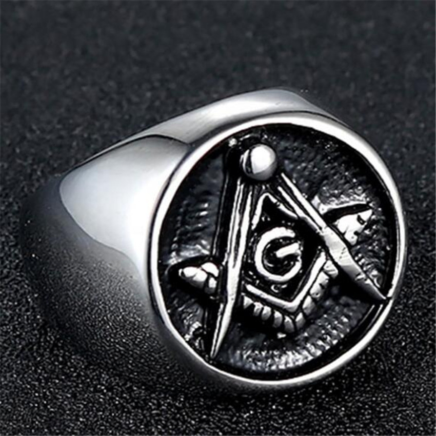 Stainless Steel Ring for Men Silver Masonic Wedding Punk Party