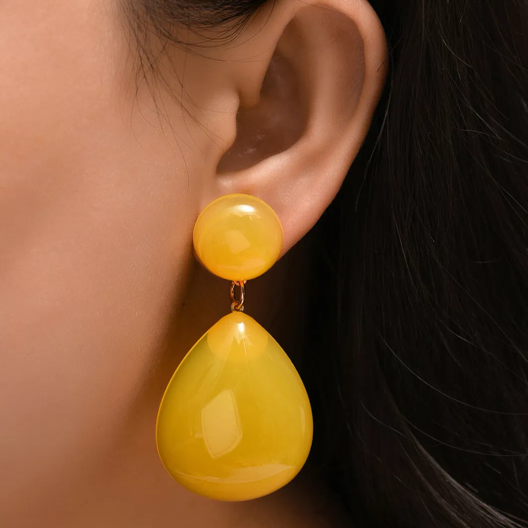 Stylish Vintage Women′ S Alloy Earrings Long Round Geometric Pine Stone Pendant Earrings