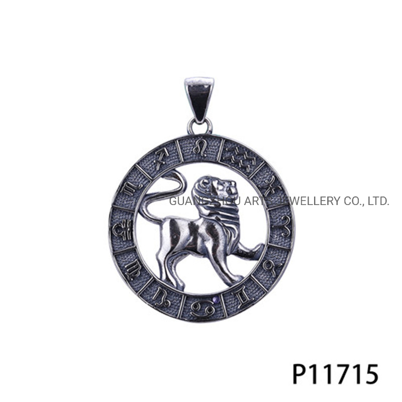Symbols of Horoscope in a Antique Black Silver Pendant
