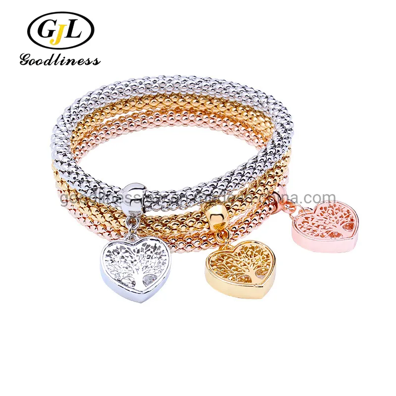 Three Colors Plating Love Heart Shape Child Pendant Character Chain Set Bracelet Jewelry