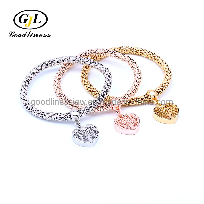 Three Colors Plating Love Heart Shape Child Pendant Character Chain Set Bracelet Jewelry