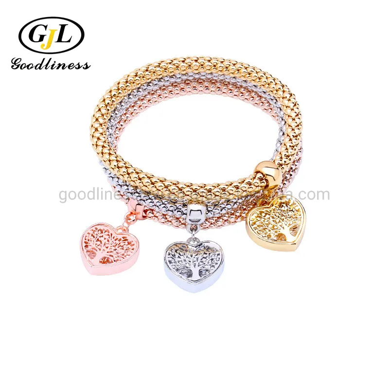 Three Colors Plating Love Heart Shape Child Pendant Character Chain Set Bracelet Jewelry