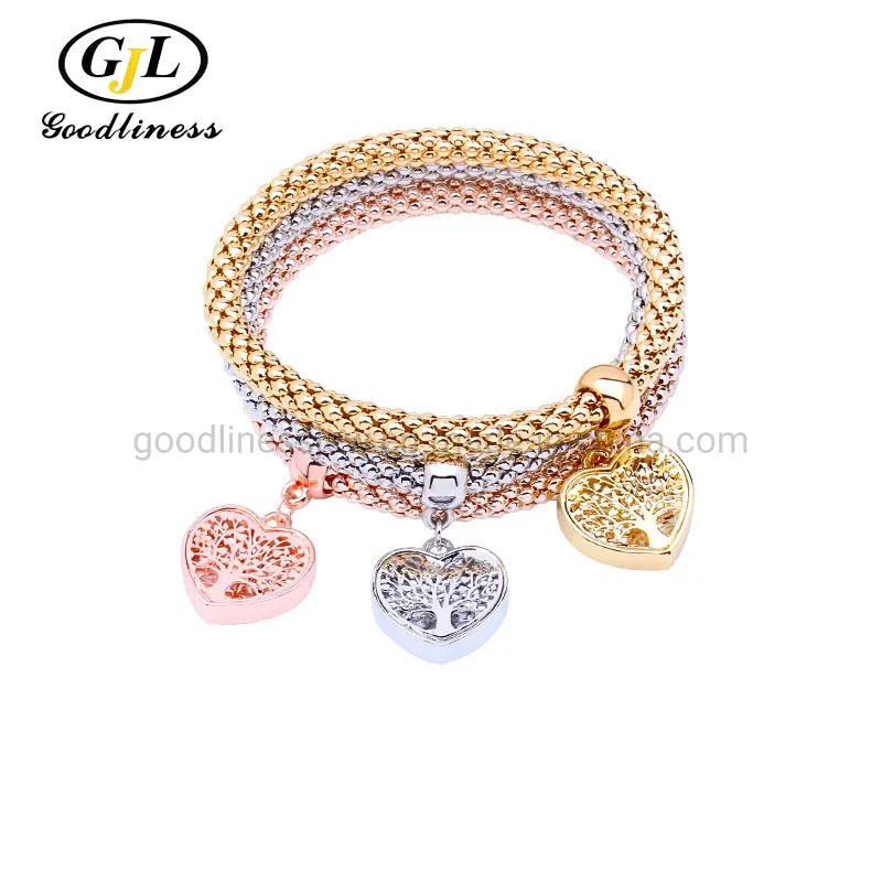 Three Colors Plating Love Heart Shape Child Pendant Character Chain Set Bracelet Jewelry