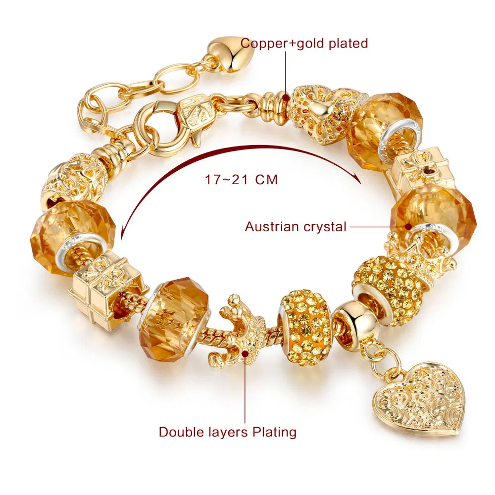 Top Sale Fine Bracelet Gold Plated Crown Charm Gold Charm Bracelet Jewelry