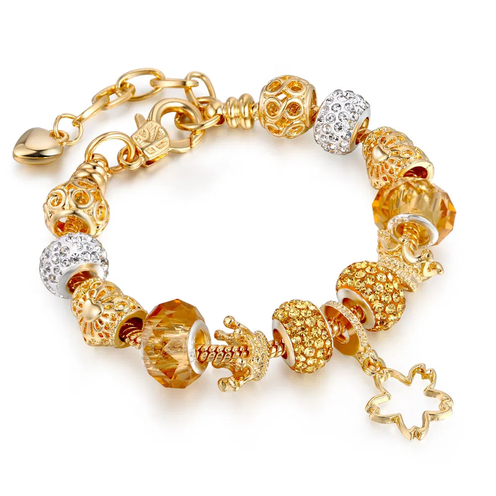 Top Sale Fine Bracelet Gold Plated Crown Charm Gold Charm Bracelet Jewelry