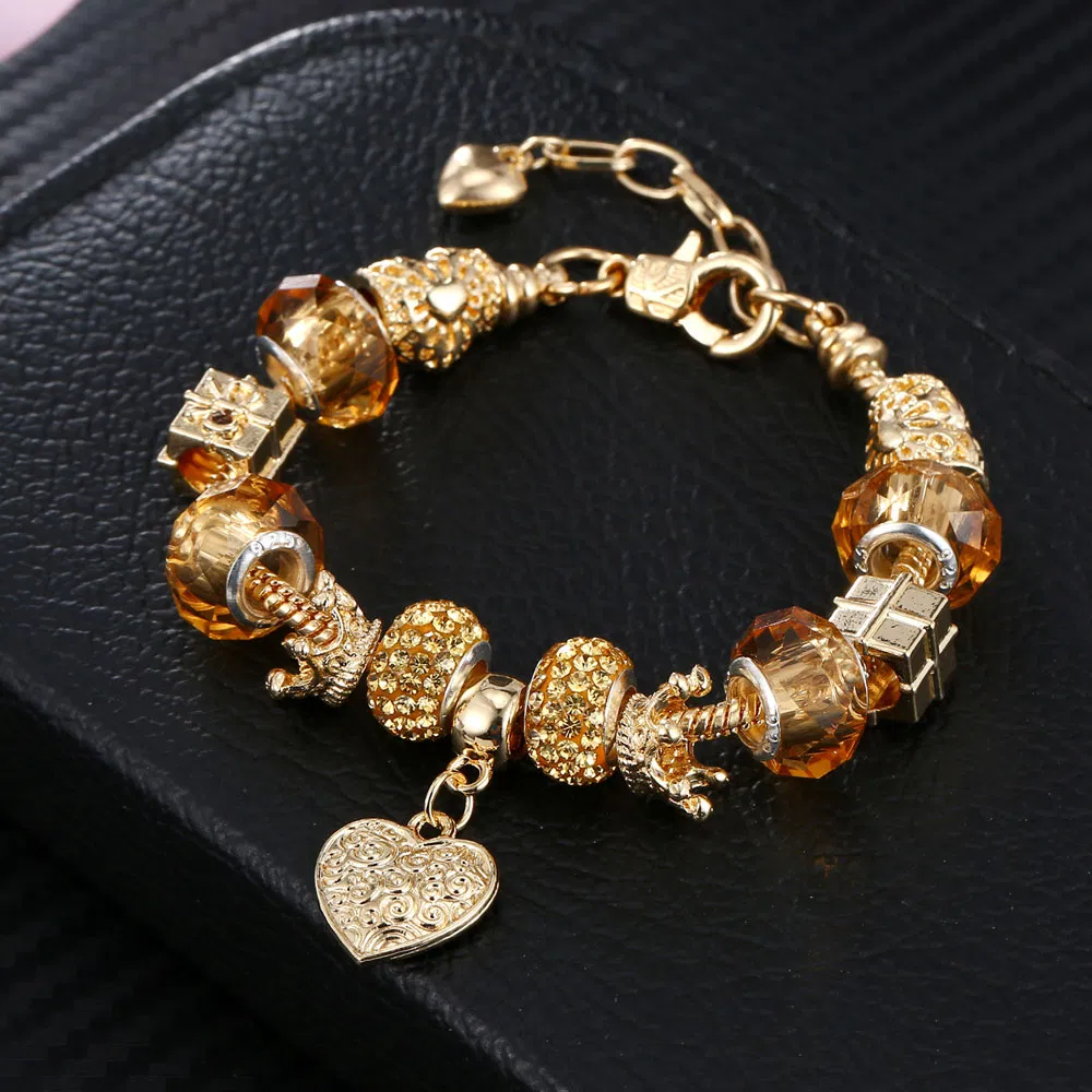 Top Sale Fine Bracelet Gold Plated Crown Charm Gold Charm Bracelet Jewelry
