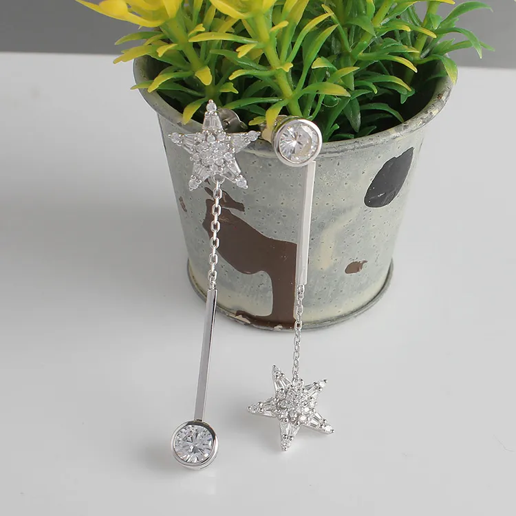 Trendy Jewelry 925 Sterling Silver Diamond Star Earrings for All Occasion Jewellery