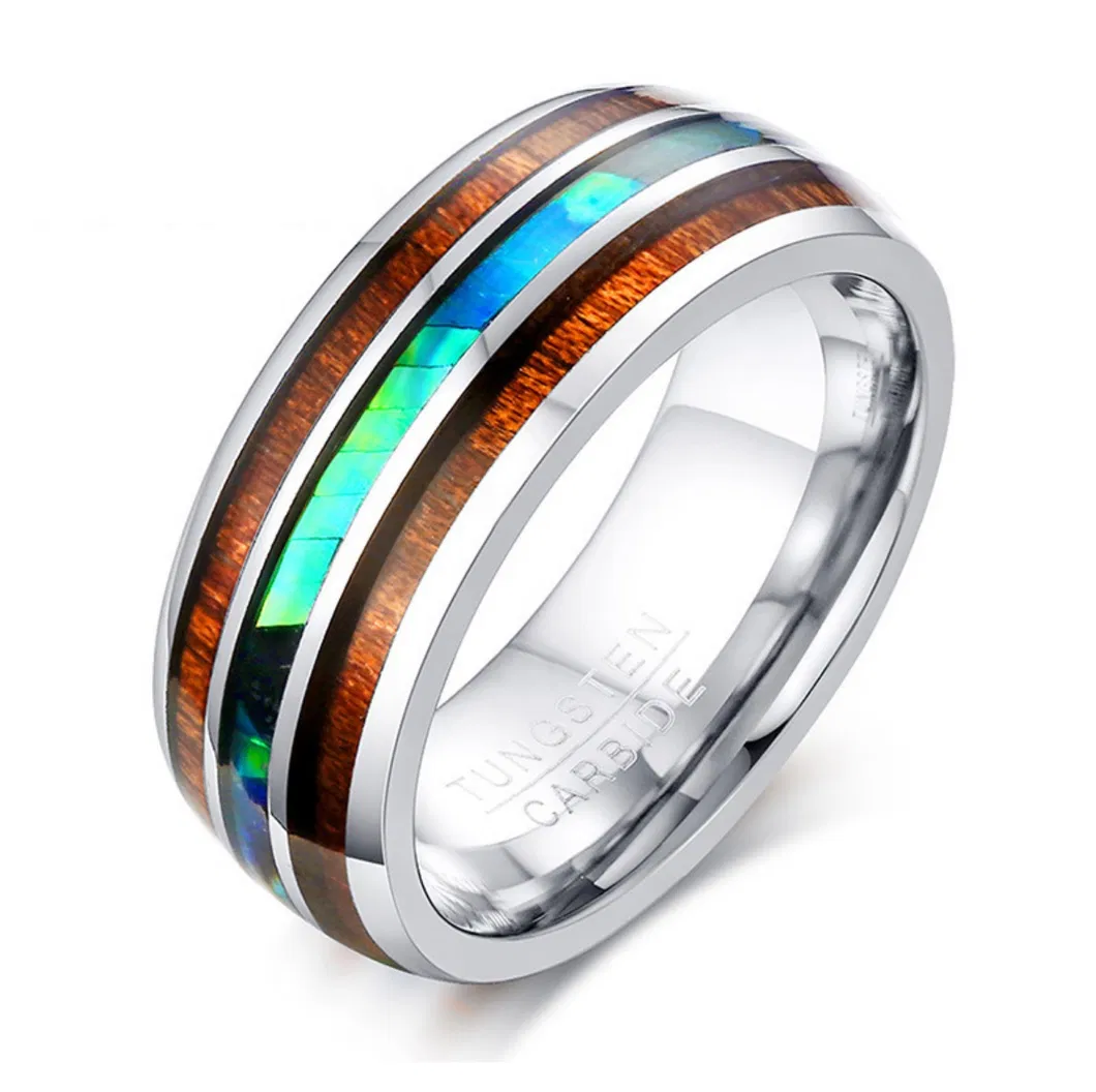 Tungsten Gold Jewelry Men’ S Fashion Ring 8mm Tungsten Steel Wood Grain Shell Ring