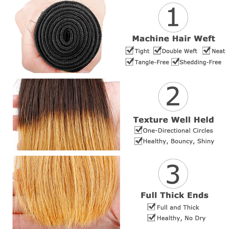 Two Tone Color T1b/30 Peruvian Ombre Human Hair