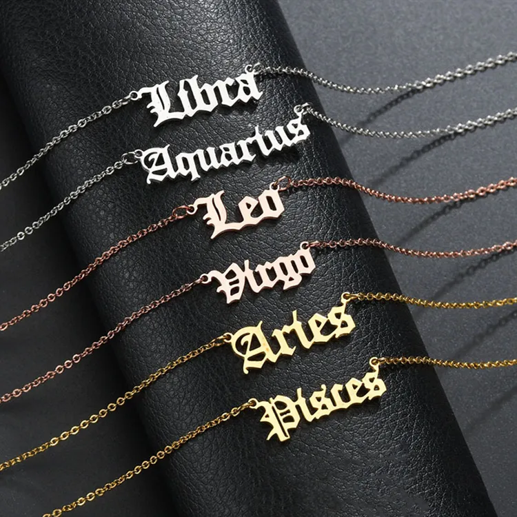 Wholesale Custom 12 Constellation Astrology Horoscope Star Jewelry 18K Gold Plated Stainless Steel Zodiac Sign Pendant Necklace