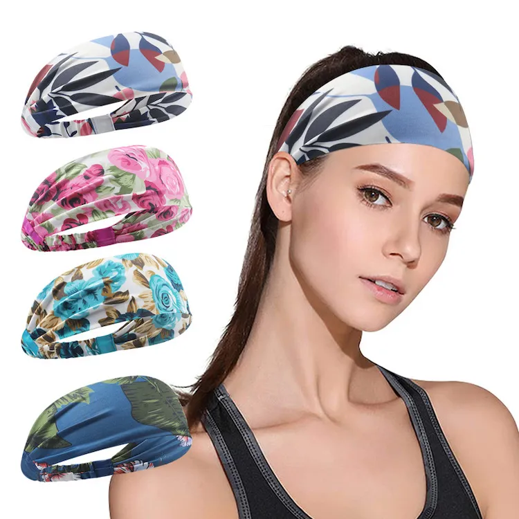 Wholesale Multicolored Pattern Gym Sweatband Stretchy Moisture Wicking Headband, Customzied Logo Unisex Sports Hairband