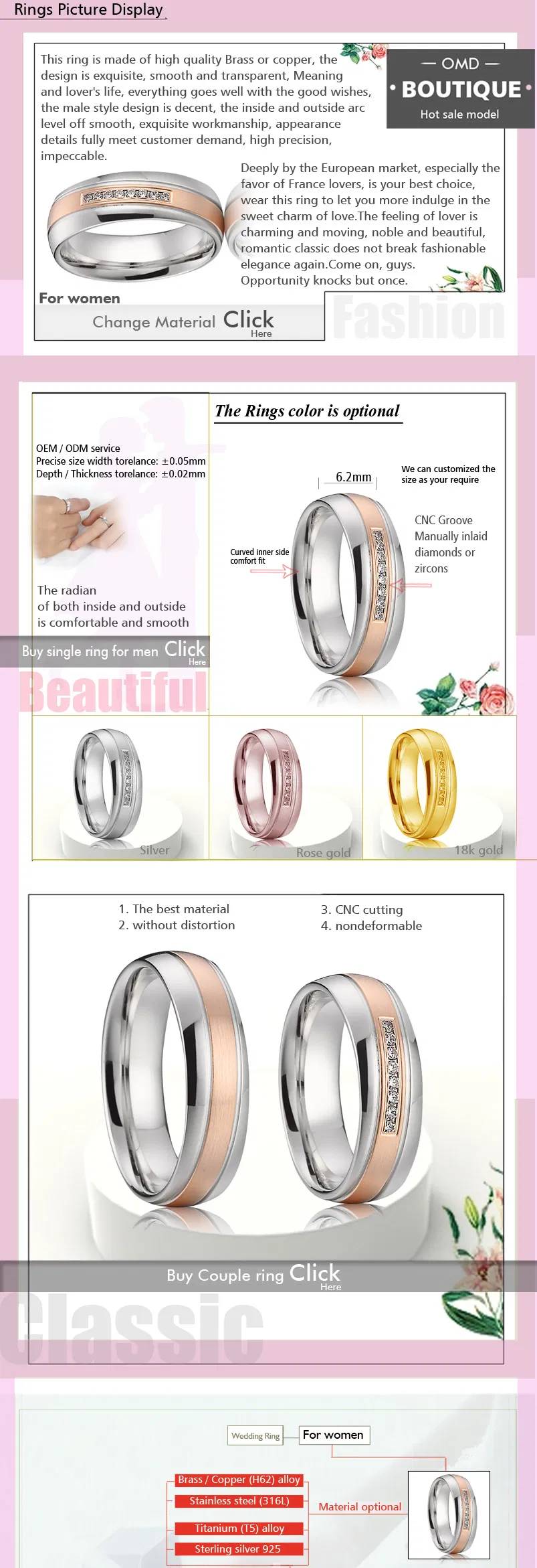 Wholesale OEM/ODM Metal Factory Fashion Argos Brass Wedding Ring