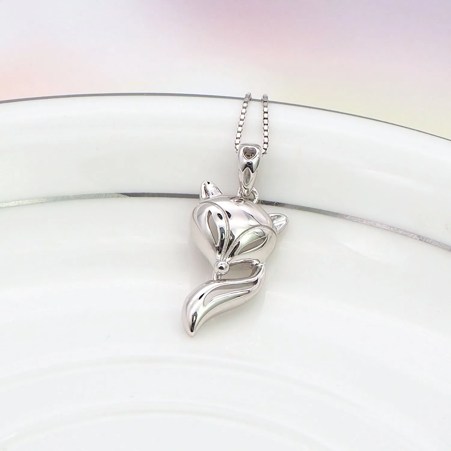 Women's Fashionable Fox Sterling Silver Pendant Gift for Her Animal Necklace